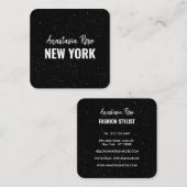 Chic Moderne Schwarz-weiße Minimalistische Glitzer Quadratische Visitenkarte (Vorne/Hinten)