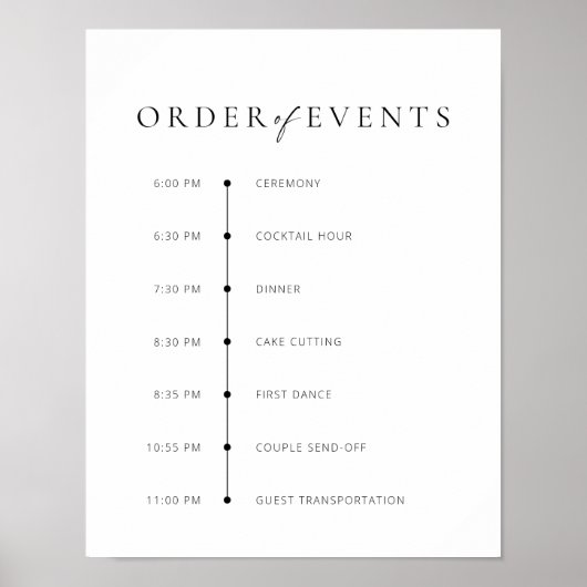 Chic + Moderne SkriptWedding Order of Events signi Poster (Vorne)