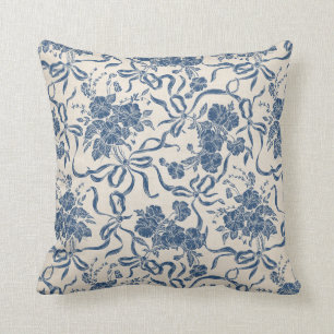 Chic Moderne Vintage Elfenbein Marineblaue Floralm Kissen