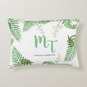 Chic moderne Wasserfarbe Grün Script Monogramm  Dekokissen