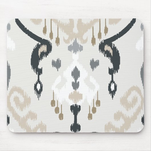 Chic modernes beige Schwarz-weißes ikat Stammes- Mousepad (Vorne)