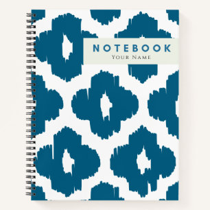 Chic modernes blau-weißes Ikat-Muster personalisie Notizblock