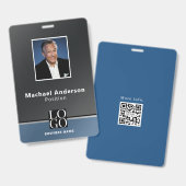 Chic modernes Geschäftslogo Qrcode Schwarz Blau Ausweis (Vorder- & Rückseite)