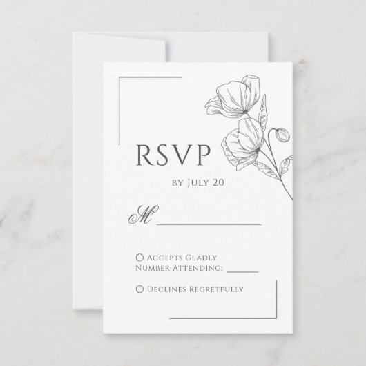Chic Mohn Blume minimalistisch Hochzeitskarte RSVP Karte (Vorderseite)