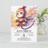 Chic Monkey Birthday Einladung (Stehend Vorderseite)