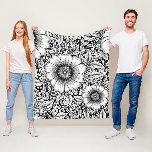 Chic Monochrome Florales Luxus-Muster (7) Fleecedecke (Beispiel)