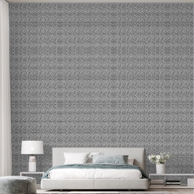 Chic Monochrome Square Doodle Tapete (Schlafzimmer)