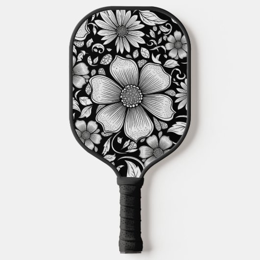 Chic Monochromes Blumen-Luxus-Muster (6) Pickleball Schläger (Vorderseite)