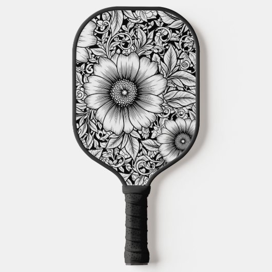 Chic Monochromes Blumen-Luxus-Muster (7) Pickleball Schläger (Vorderseite)