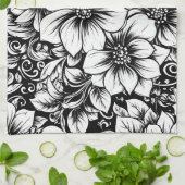 Chic Monochromes Blumenluxus-Muster (1) Geschirrtuch (Gefaltet)