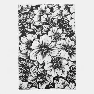 Chic Monochromes Blumenluxus-Muster (1) Geschirrtuch