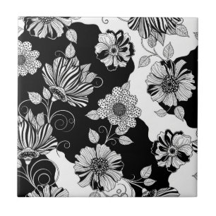 Chic Monochromes Blumenluxus-Muster (4) Fliese