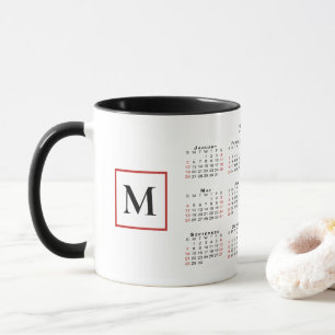 Chic Monogram 2025 Calendar Schwarz-weiß Red Tasse