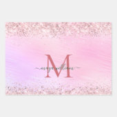 Chic Monogram 3 Color Glitzer Pink Geschenkpapier Set (Vorderseite 3)