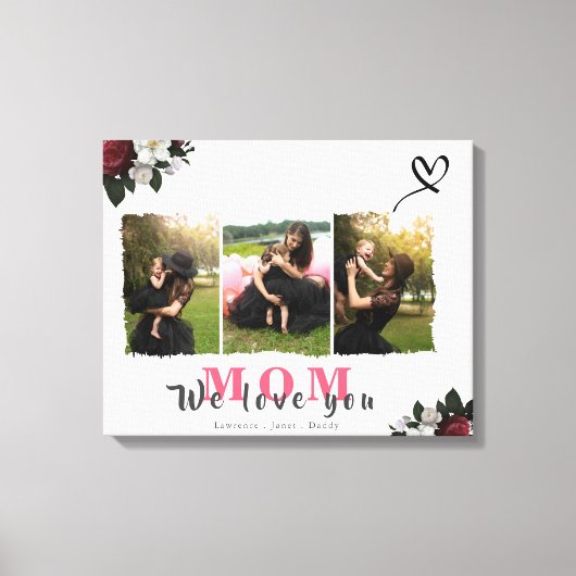 Chic Monogram 3 Foto Collage Mother Family Leinwanddruck (Vorderseite)