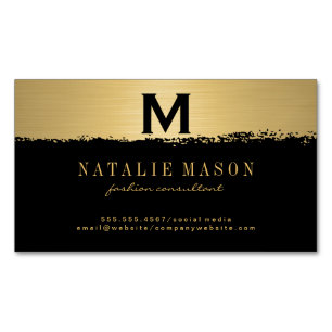Chic Monogram auf Black/Gold Brushed Magnetische Visitenkarte