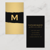 Chic Monogram auf Black/Gold Brushed Visitenkarte (Vorne/Hinten)