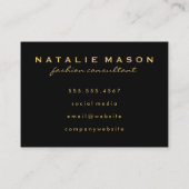 Chic Monogram auf Black/Gold Brushed Visitenkarte (Rückseite)