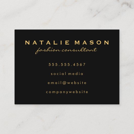 Chic Monogram auf Black/Gold Brushed Visitenkarte (Rückseite)