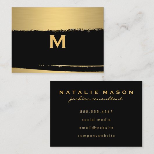 Chic Monogram auf Black/Gold Brushed Visitenkarte (Vorne/Hinten)