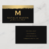 Chic Monogram auf Black/Gold Brushed Visitenkarte (Vorne/Hinten)