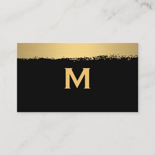 Chic Monogram auf Black/Gold Brushed Visitenkarte (Vorderseite)