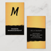 Chic Monogram auf Schwarz/Silber-Bürste Visitenkarte (Vorne/Hinten)