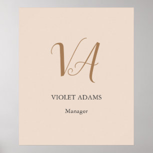 Chic monogram beruflich minimalistischer Name Poster