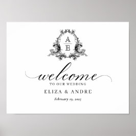 Chic Monogram Black and White Wedding Begrüßungsze Poster