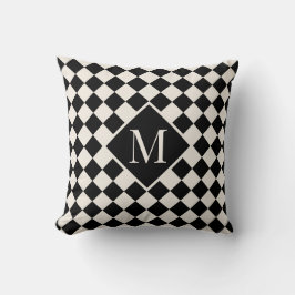 Chic Monogram Black Cream Checkered Pattern Kissen