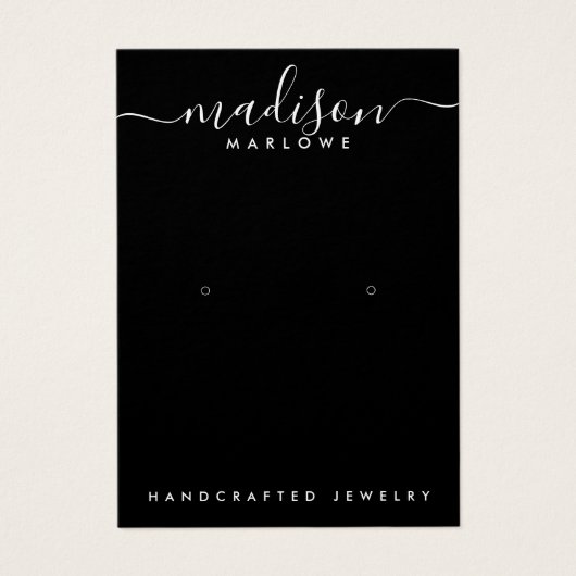 Chic Monogram Black Earring Display Card (Vorderseite)