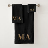 Chic Monogram Black Gold Name Badhandtuch Set (Insitu)