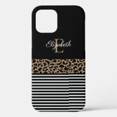 Chic Monogram Black Leopard Animal Print Case-Mate iPhone Hülle (Rückseite)