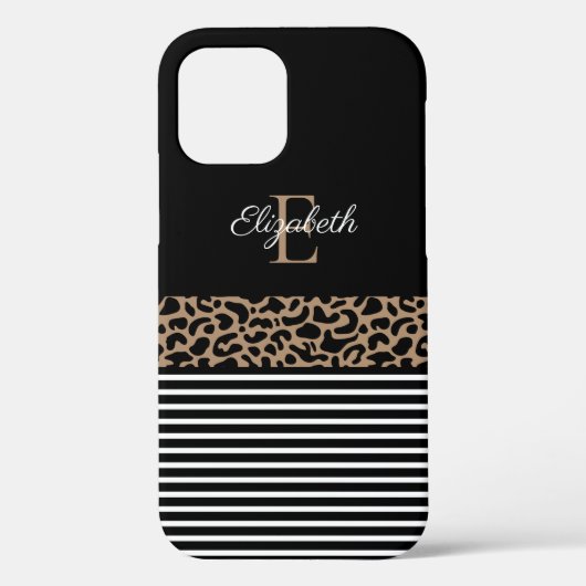 Chic Monogram Black Leopard Animal Print Case-Mate iPhone Hülle (Rückseite)