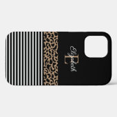 Chic Monogram Black Leopard Animal Print Case-Mate iPhone Hülle (Rückseite (Horizontal))