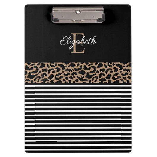 Chic Monogram Black Leopard Animal Print Klemmbrett (Vorderseite)