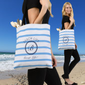Chic Monogram Blue and White Striping Beach Life Tasche