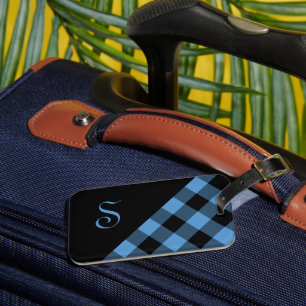 Chic Monogram Blue Black Buffalo Karo Geometric Gepäckanhänger