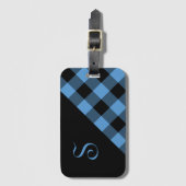 Chic Monogram Blue Black Buffalo Karo Geometric Gepäckanhänger (Vorderseite Vertikal)