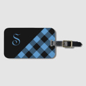 Chic Monogram Blue Black Buffalo Karo Geometric Gepäckanhänger (Vorderseite (Horizontal))