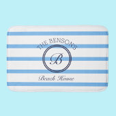 Chic Monogram Blue Stripes Family Name Beach House Badematte