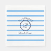 Chic Monogram Blue Stripes Family Name Beach House Serviette (Vorderseite)