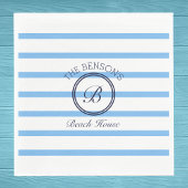 Chic Monogram Blue Stripes Family Name Beach House Serviette