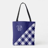 Chic Monogram Blue White Buffalo Karo Geometric Tasche (Rückseite)
