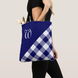 Chic Monogram Blue White Buffalo Karo Geometric Tasche