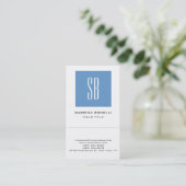 Chic Monogram Blue White Niedlich Business Card Visitenkarte (Stehend Vorderseite)