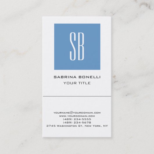 Chic Monogram Blue White Niedlich Business Card Visitenkarte (Vorderseite)