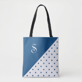 Chic Monogram Blue White Polka Dot Geometric Tasche (Vorderseite)
