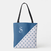 Chic Monogram Blue White Polka Dot Geometric Tasche (Rückseite)