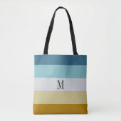 Chic Monogram Blue Yellow White Leather Strip Tasche (Vorderseite)